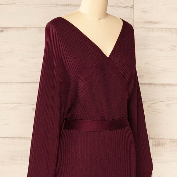 Bergame Burgundy | Knitted Wrap Dress - Picture 5 of 10